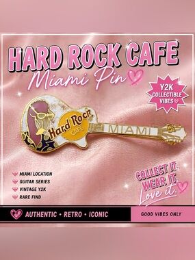 Hard Rock Cafe Gold and White Miami Guitar Pin Y2K